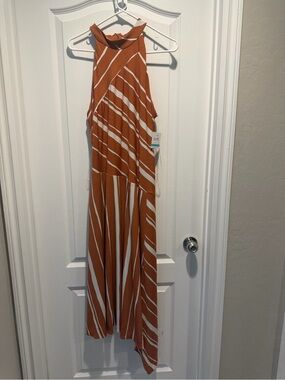 Taylor Rust and White Striped Midi Dress